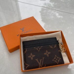 Louis Vuitton Card Holder with Black Leather Top and Gold Charm
